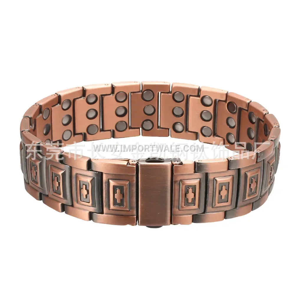 Engraved Cross Rhombus Copper Bio Magnetic Bracelet
