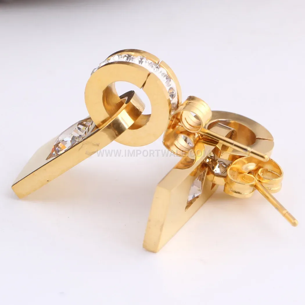 Geometric Rhinestone Square Lock Drop Stud Earrings