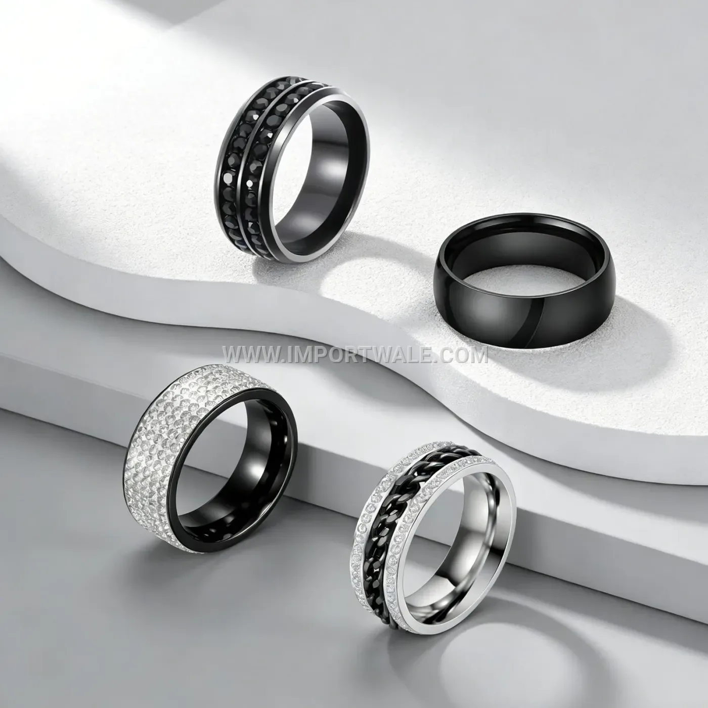Polished Stainless Steel Rhinestone Band Ring