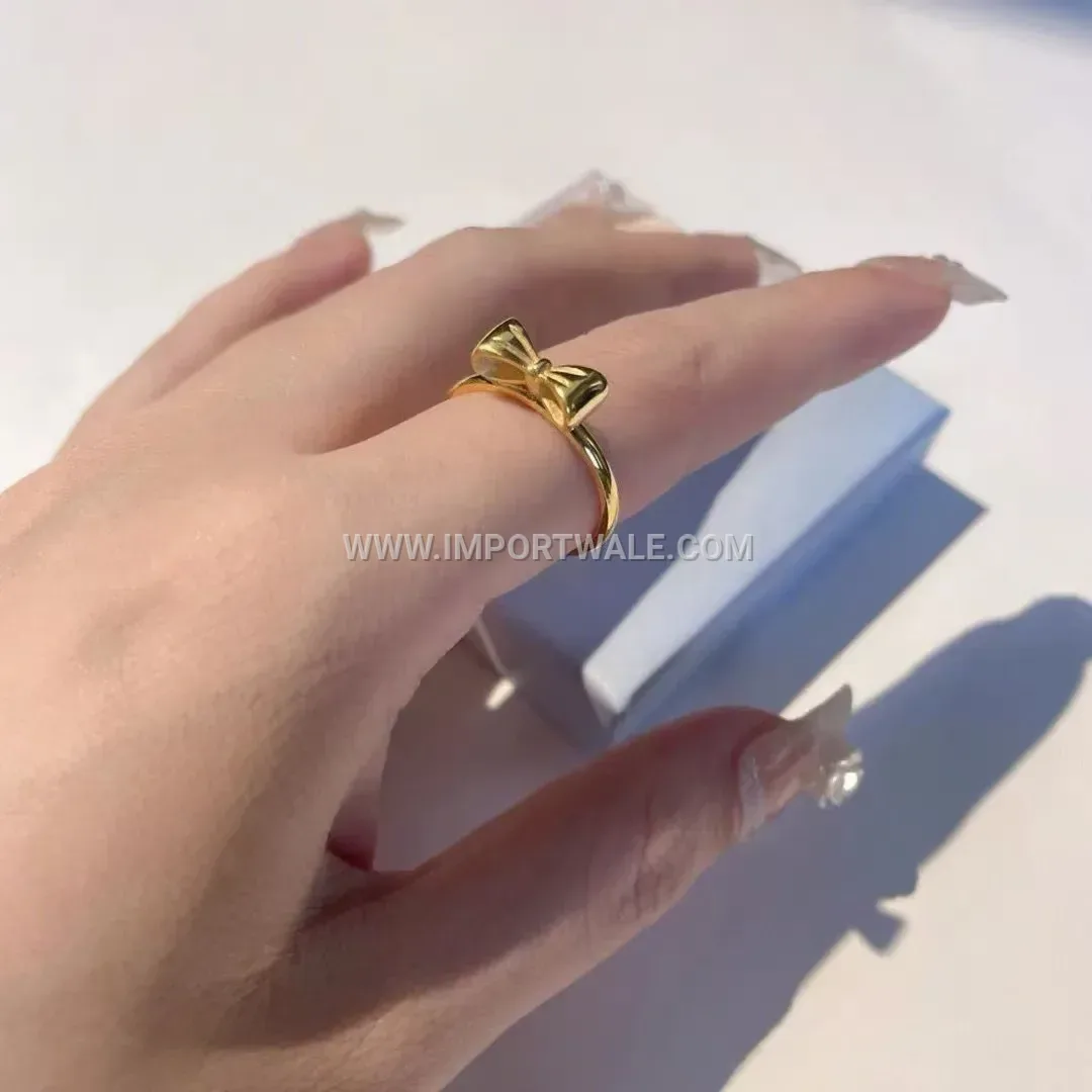 Minimalist Bow Motif Stainless Steel Slim Band Ring