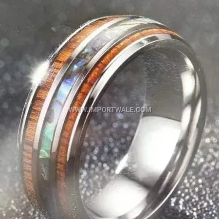 Stainless Steel Shell Inlay Wood Grain Ring