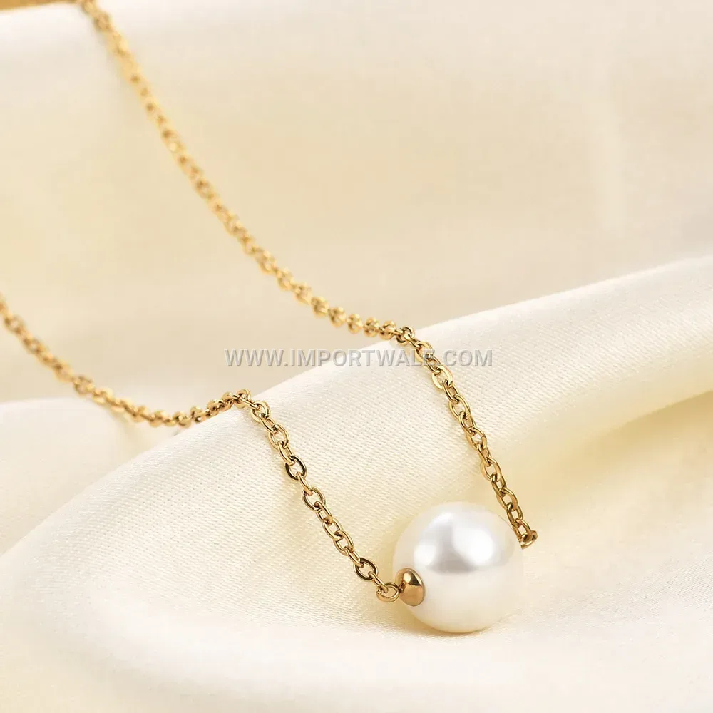 Elegantly Timeless Pearl Pendant Stainless Steel Chain Necklace