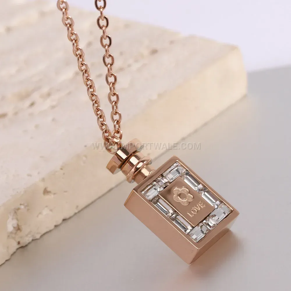 Engraved Love Perfume Bottle Stainless Steel Pendant Necklace