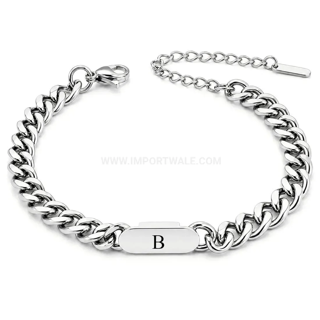 Engraved Alphabet Stainless Steel Cuban Chain Bracelet