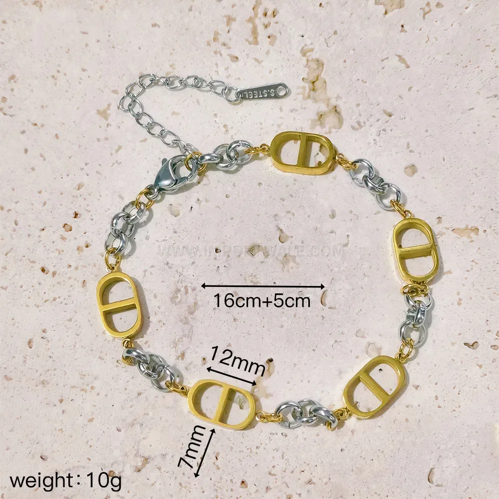 Gold Titanium Steel Pig Nose Chain Bangle Bracelet