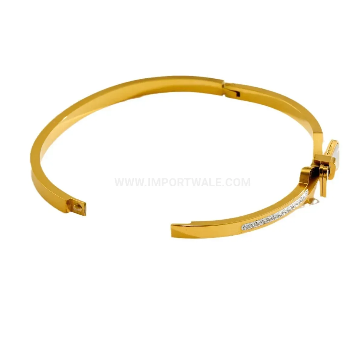 Classic Faux Shell Bow Accent Titanium Steel Clasp Bangle
