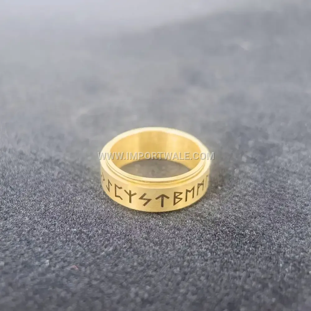 Rotating Viking Inscribed Stainless Steel Band Ring
