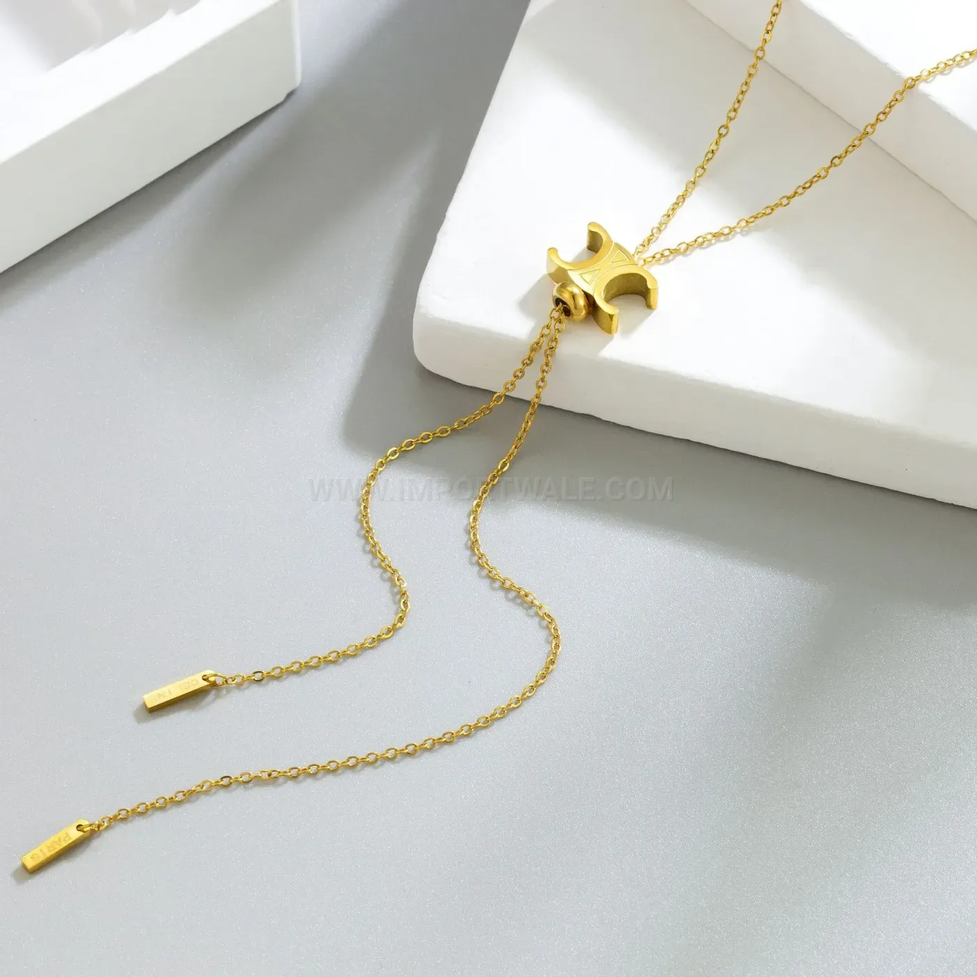Trendy Gold Plated Stainless Steel Letter Charm Tassel Pendant Necklace