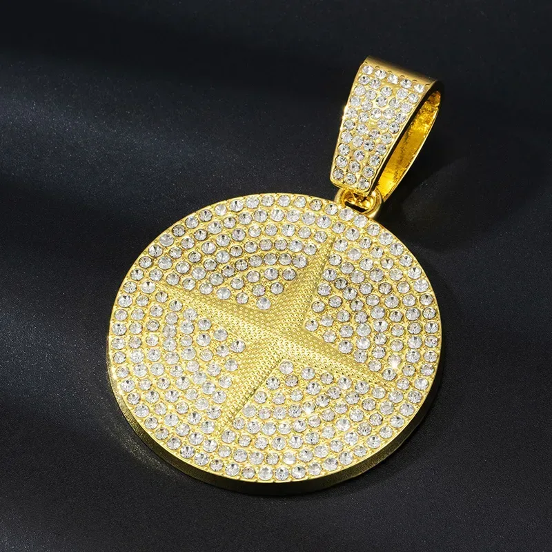 Elegant Iced Out Starburst Disc Alloy Pendant with Large Bail