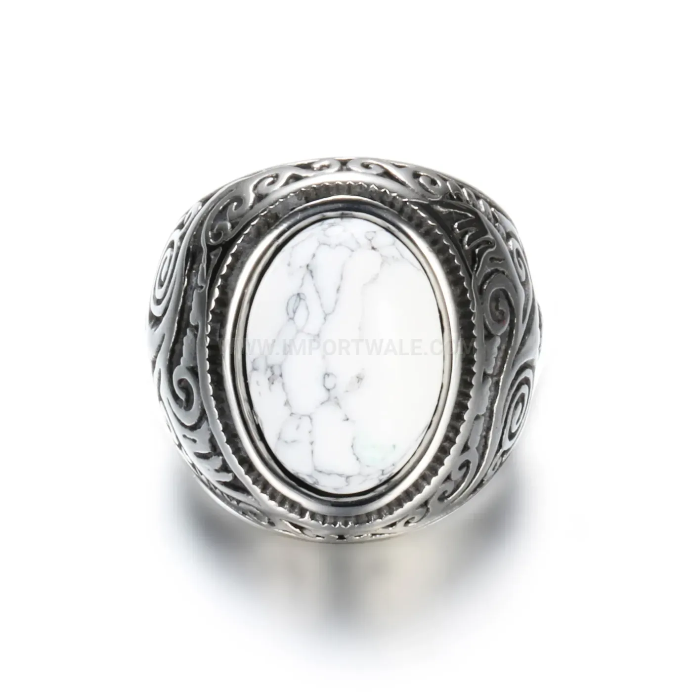 Bold Vintage Stainless Steel Signet Ring with Stone Inlay