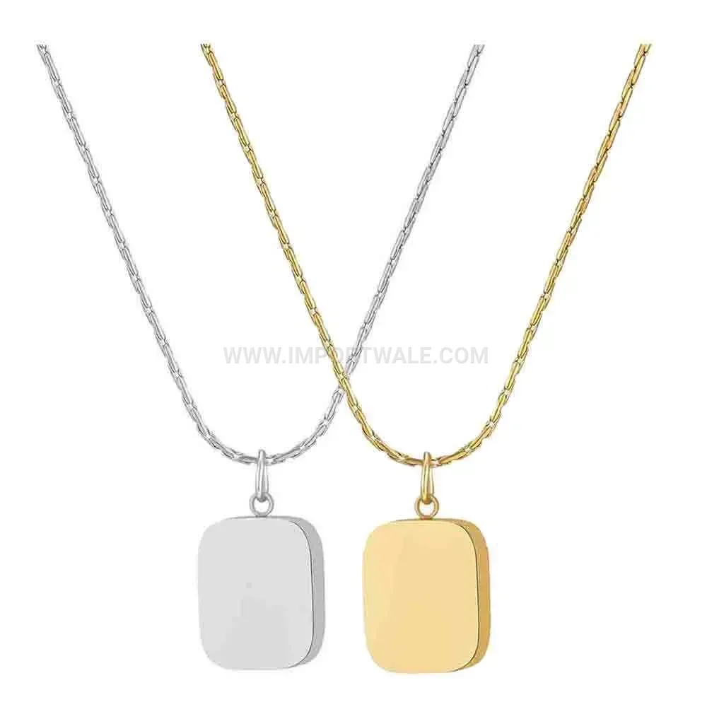 Polished Stainless Steel Geometric Cube Pendant Chain Necklace