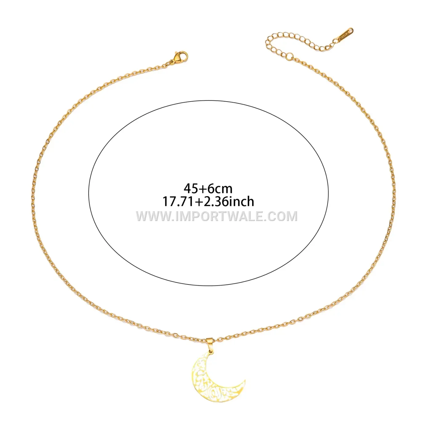 Stainless Steel Hollow Moon Ayatul Kursi Calligraphy Pendant Necklace