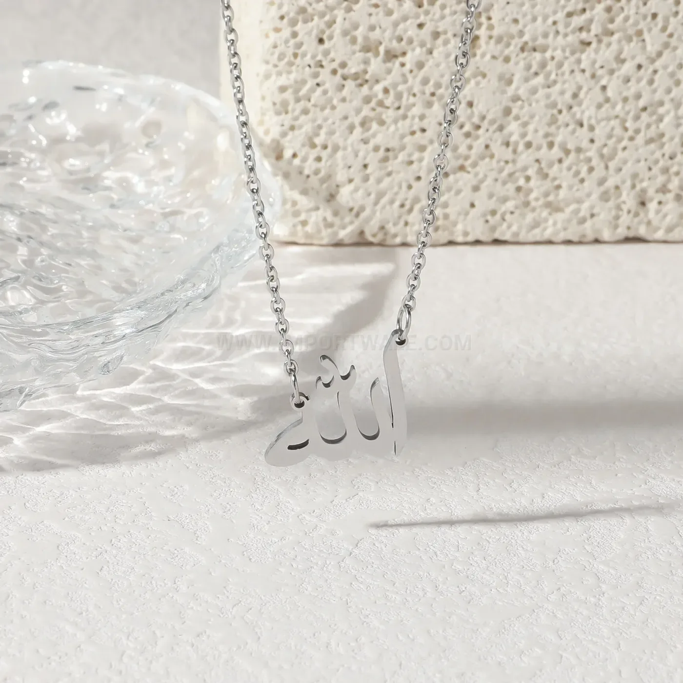 Trendy Minimalist Stainless Steel Arabic Allah Symbol Pendant Necklace