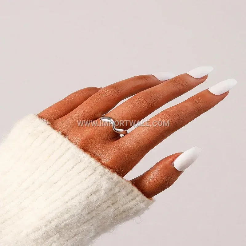 Wavy Pressed Texture Open Stainless Steel Ring