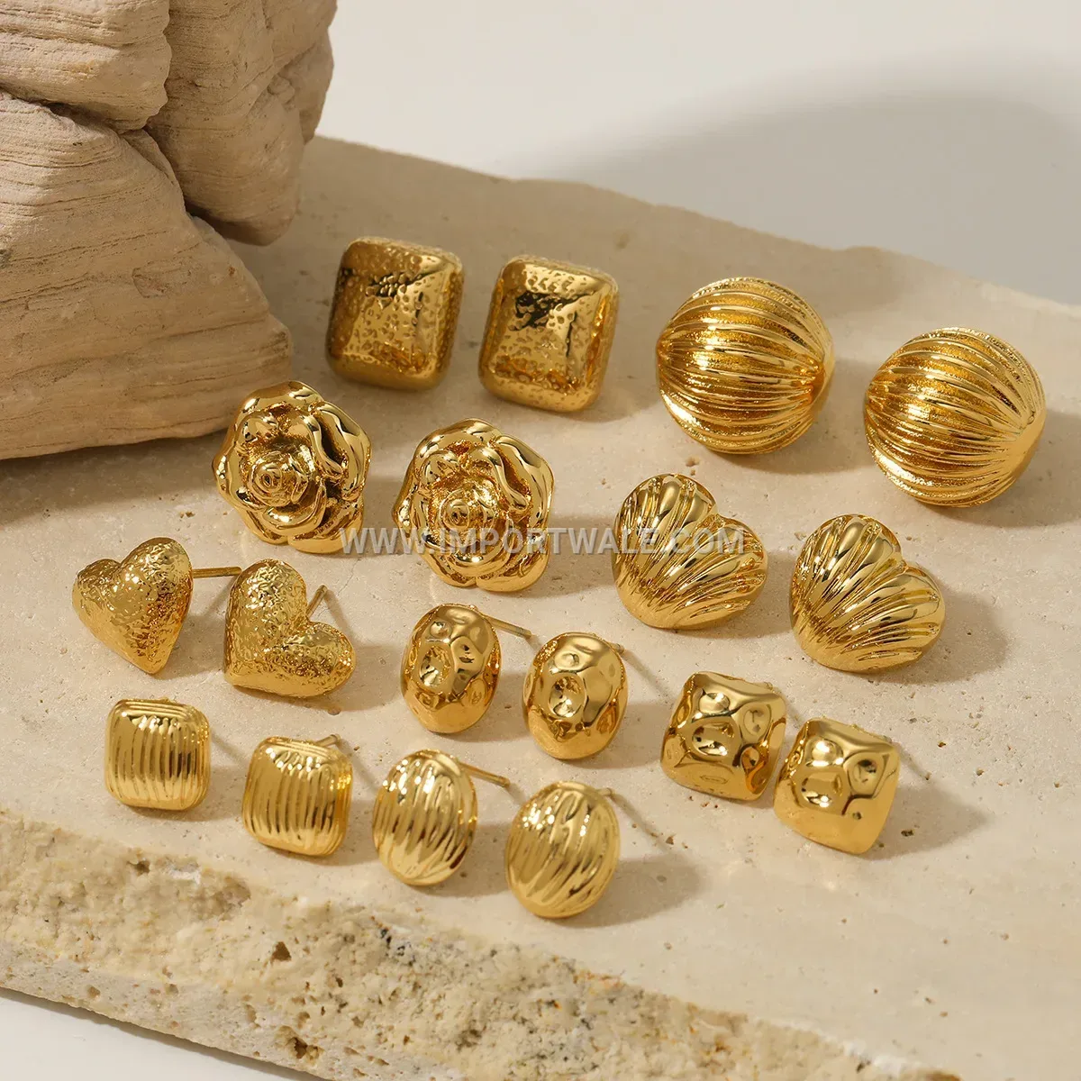 Floral Patterned 18K Gold Plated Stainless Steel Stud Earrings
