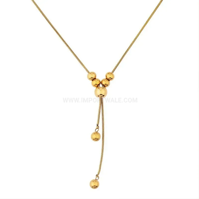 Elegant Adjustable Metallic Round Bead Stainless Steel Long Sweater Chain