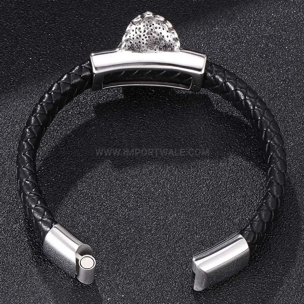 Stylish Vintage Skull Electroplated Stainless Steel Leather Wristband Bracelet