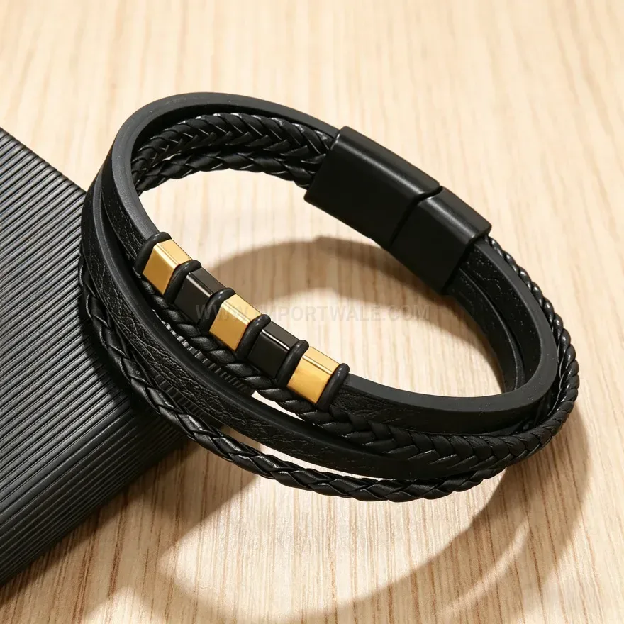 Classic Handcrafted Multi Strand Woven Leather Bracelet with Alloy Clasp