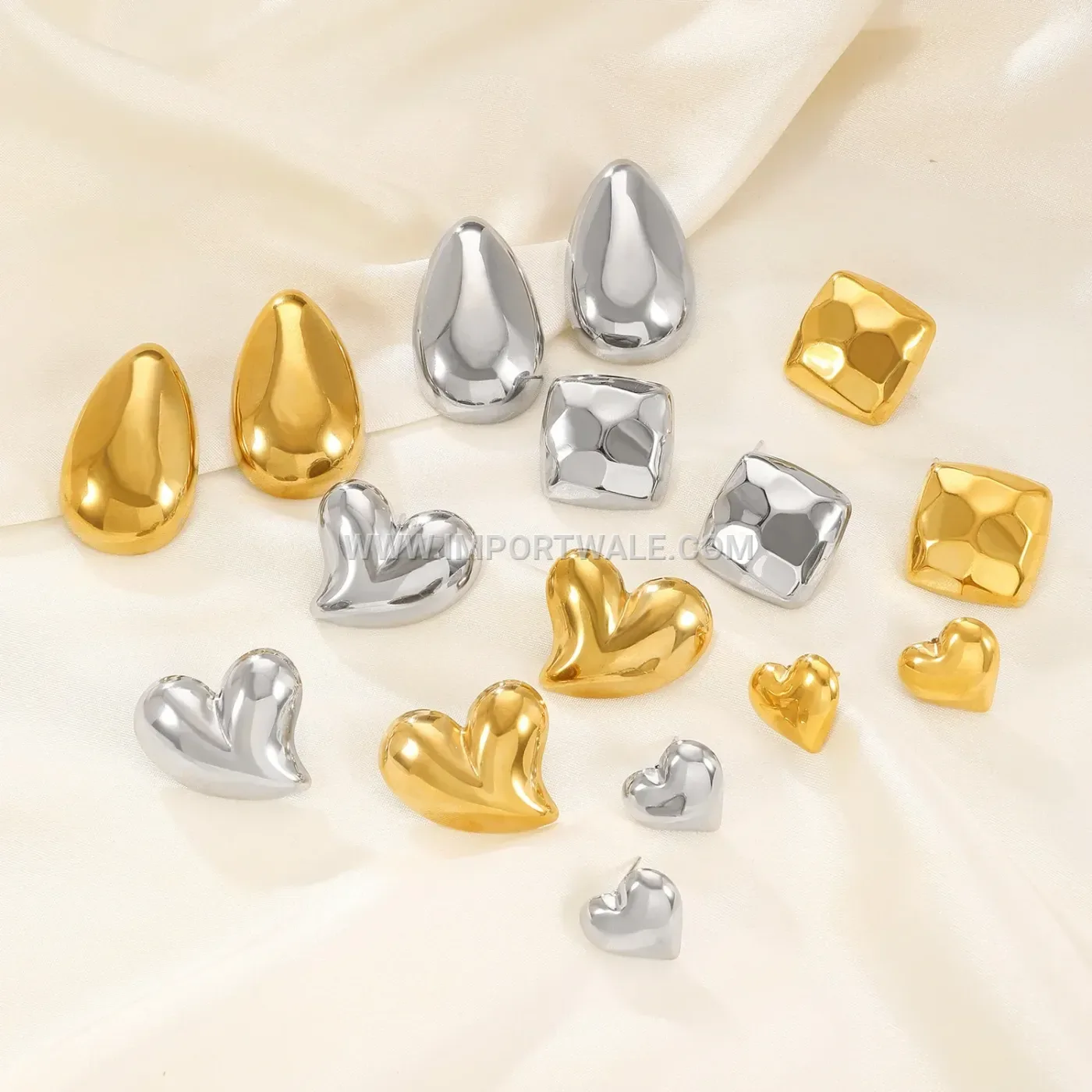 Textured Oval Heart Water Drop Gold Plated Titanium Steel Studs