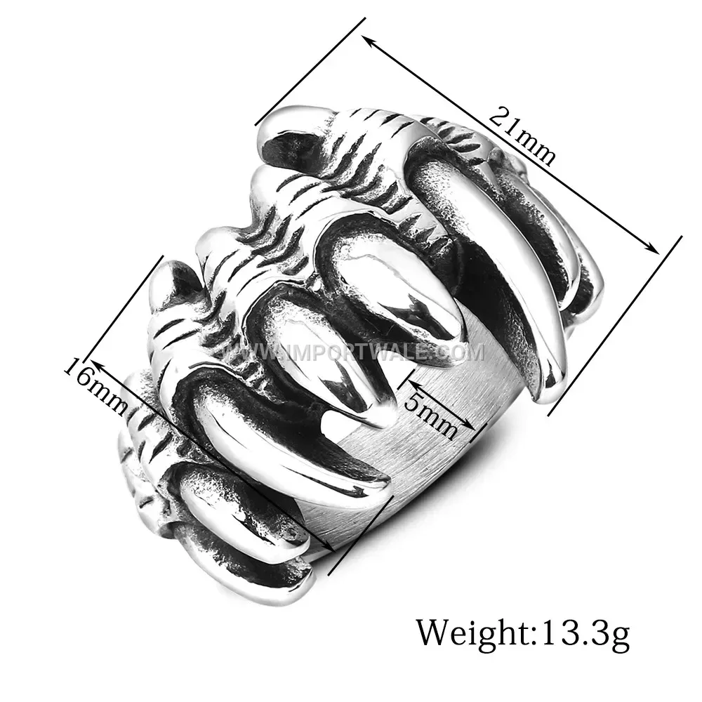 Vintage Stainless Steel Skull Claw Punk Ring