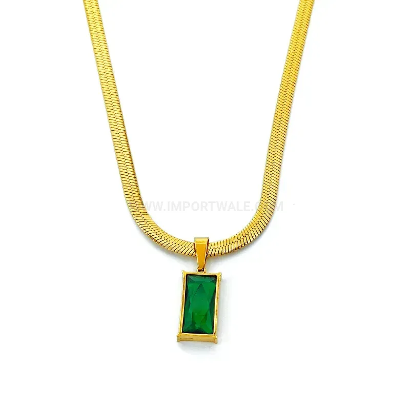 Premium Titanium Steel Emerald Zircon Pendant Snake Chain Necklace