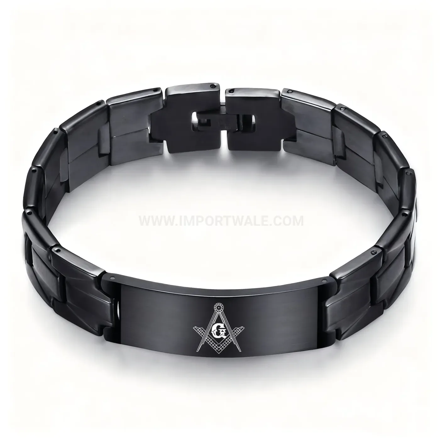 Sleek 9mm Stainless Steel Geometric Freemason Plate Bracelet