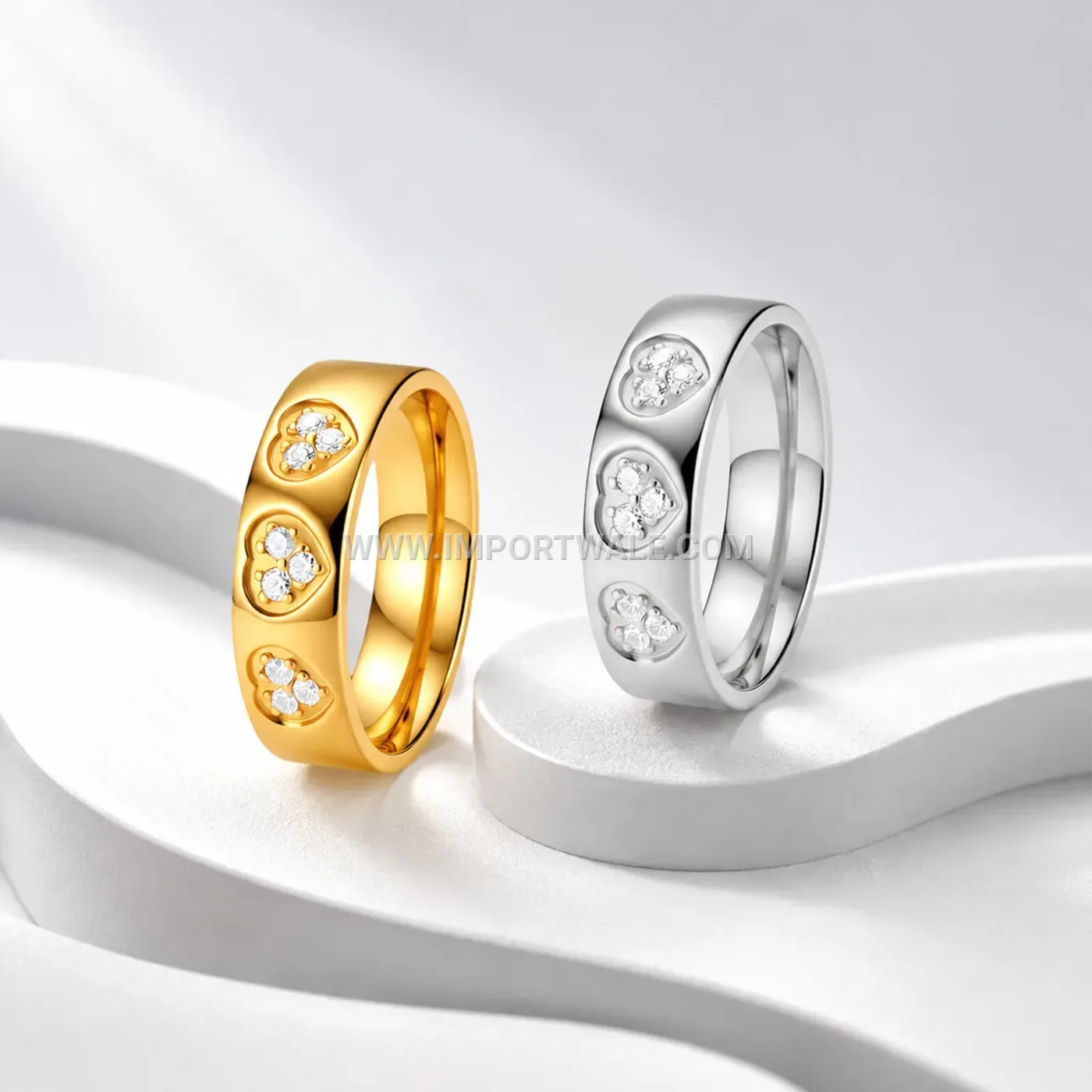 Stainless Steel Heart Rhinestone Full Eternity Band Ring