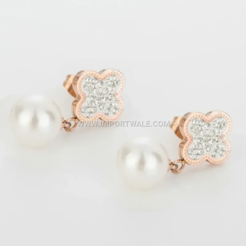 Four-Leaf Clover Rhinestone Stainless Steel Stud Earrings