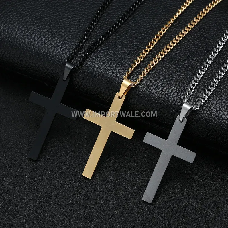 Classic Stainless Steel Cross Pendant Layering Link Chain Necklace