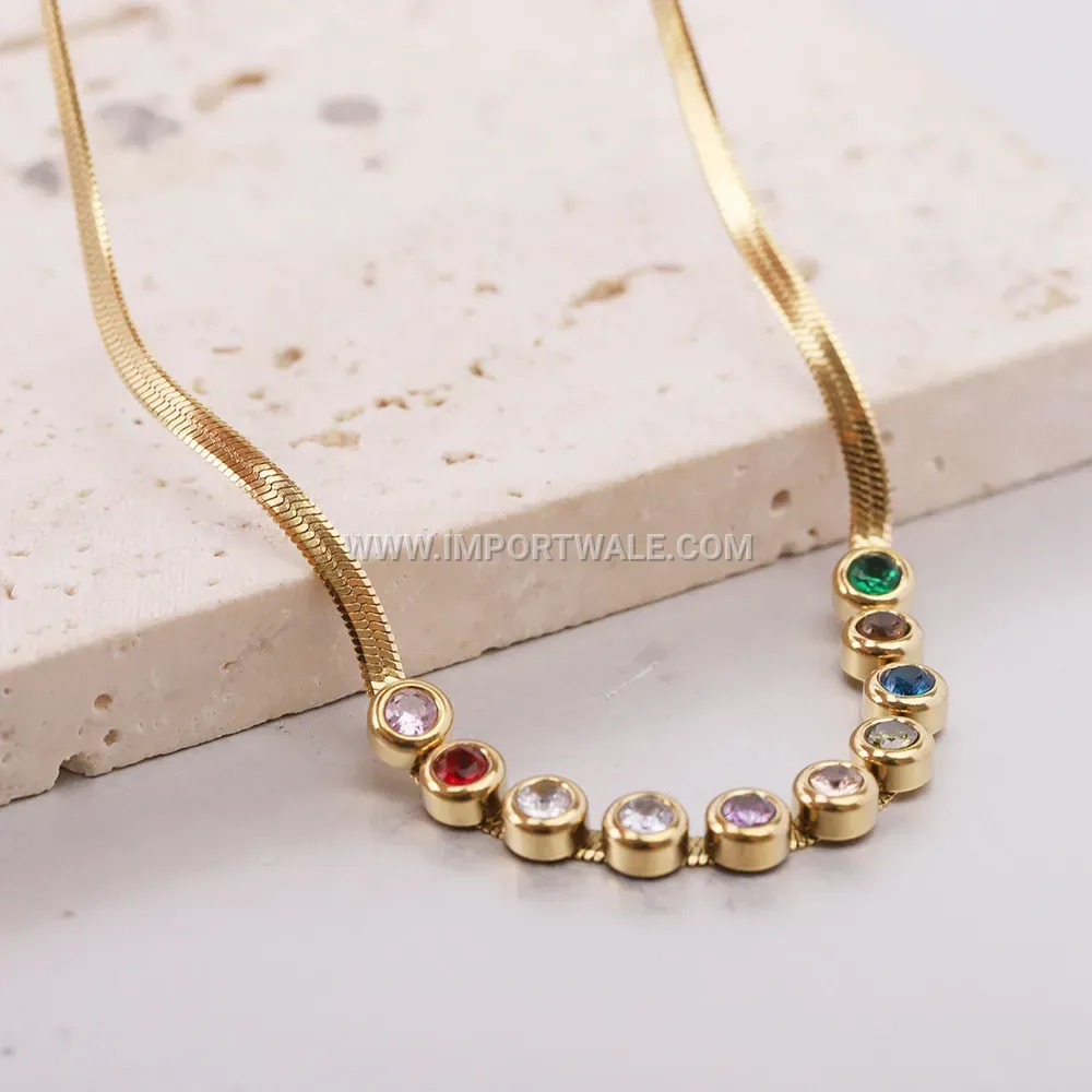 Flat Snake Chain Cubic Zirconia Pendant Necklace