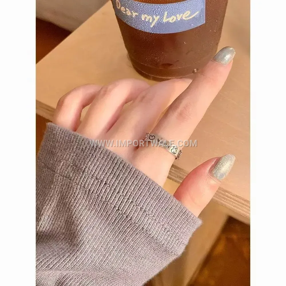 Minimalist Stainless Steel Rabbit Engraved Plain Band Ring
