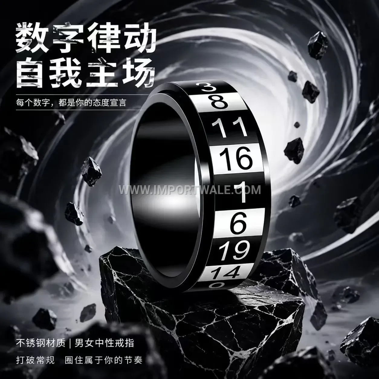 Stainless Steel Arabic Numerals Spinner Ring