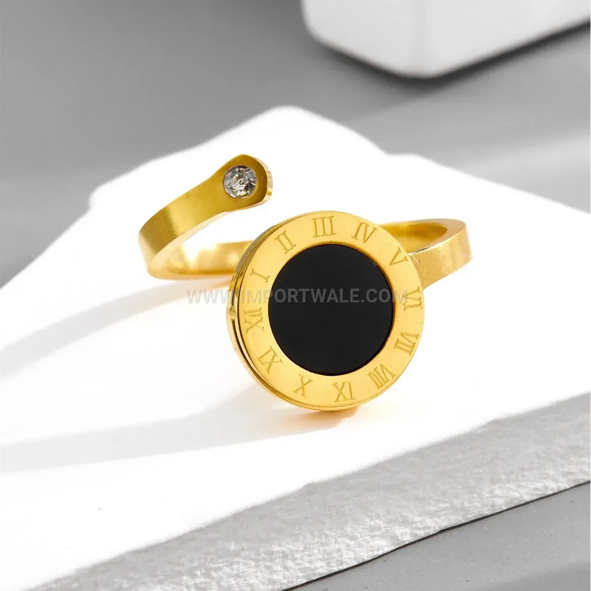 Open Adjustable Roman Numeral Shell Ring in Titanium Steel