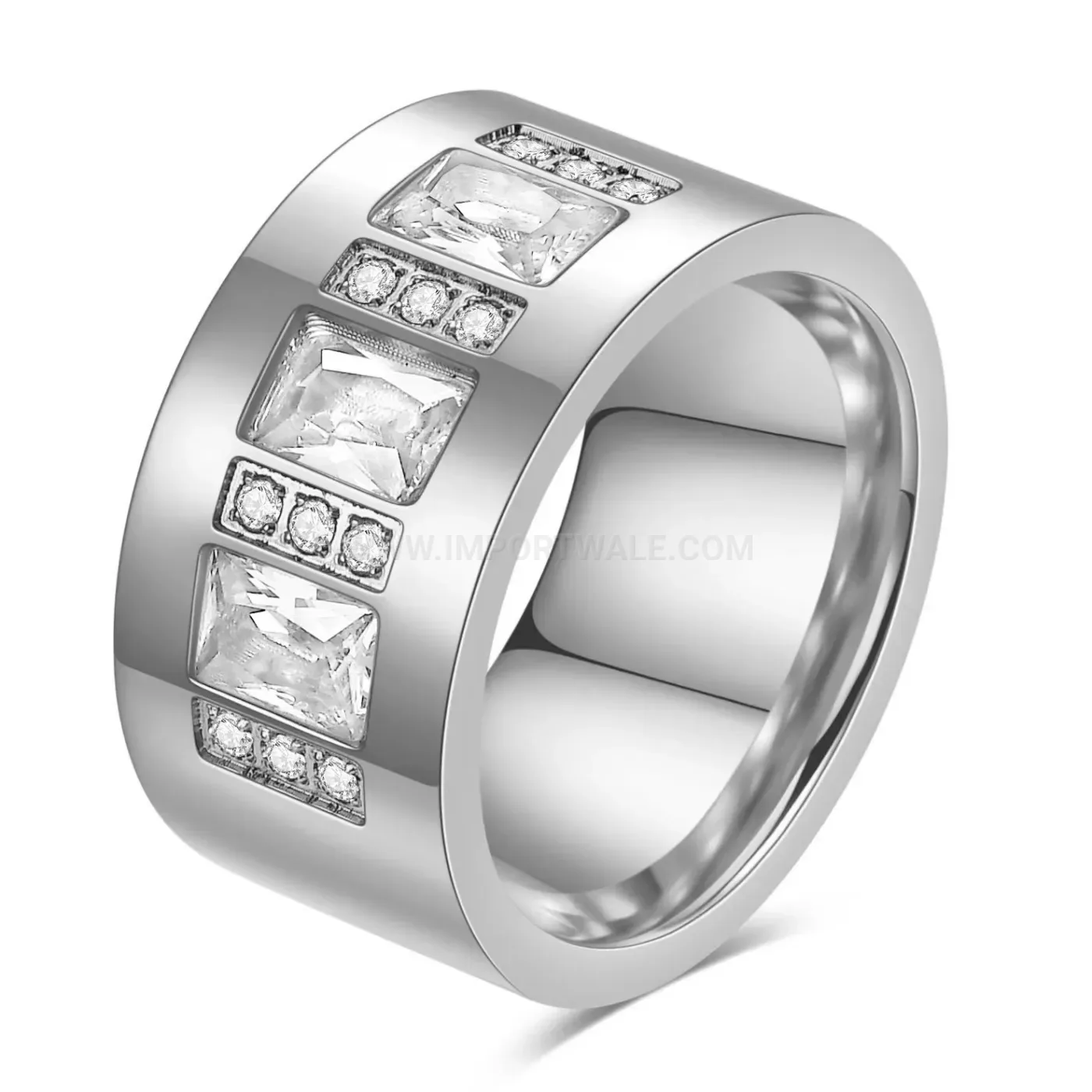 Bold Square Cubic Zirconia Stainless Steel Statement Ring