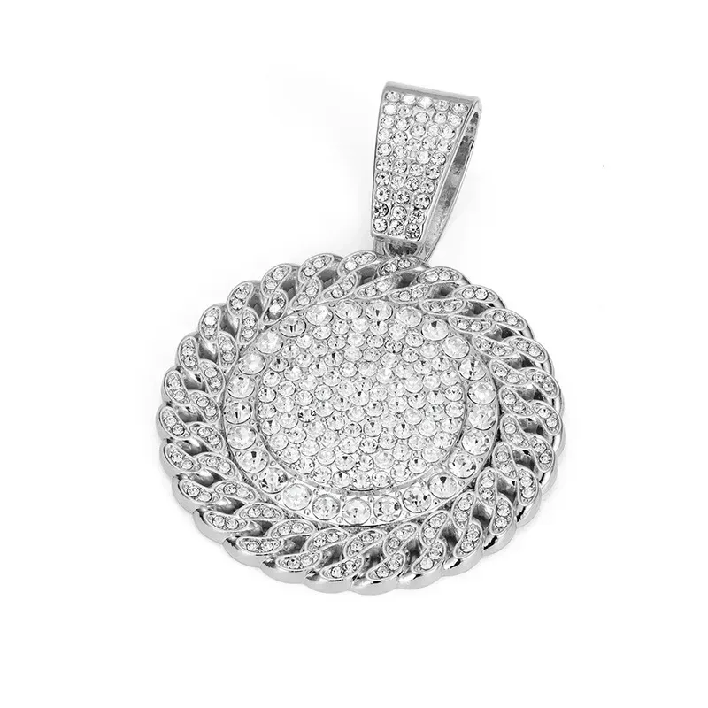 Fashion Rhinestone Encrusted Round Disc Alloy Charm Pendant