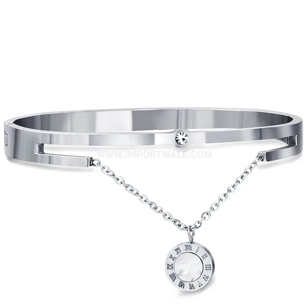 Trendy Roman Numeral Shell Inlaid Stainless Steel Bangle Bracelet