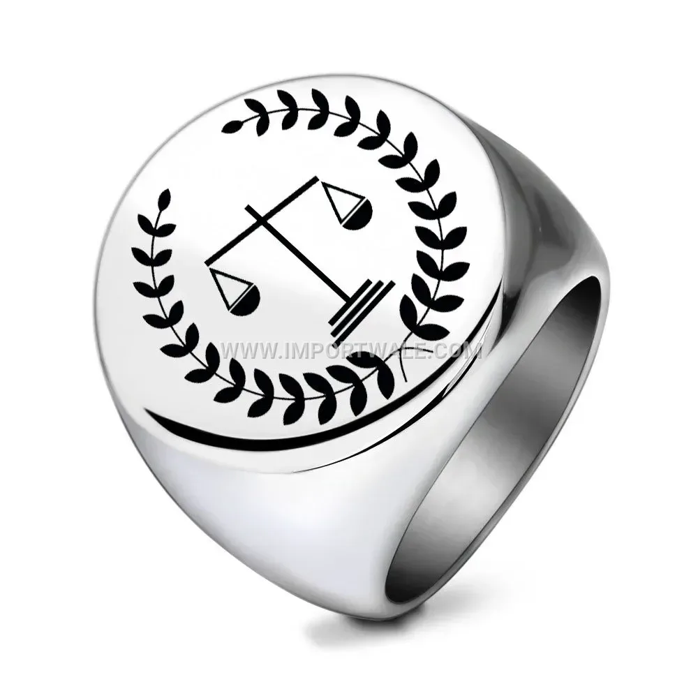 Laser Engraved Stainless Steel Round Signet Ring