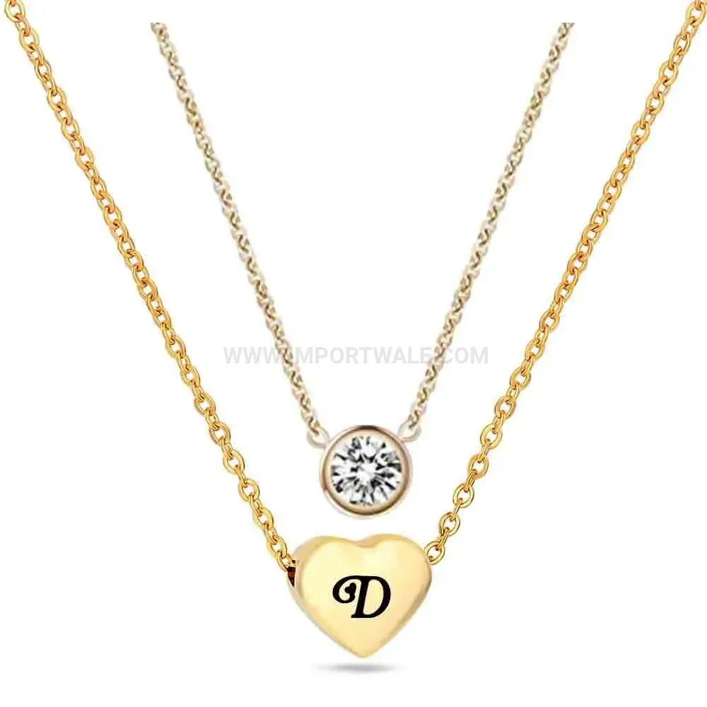 Gold Plated Double Layer Stainless Steel Initial Necklace