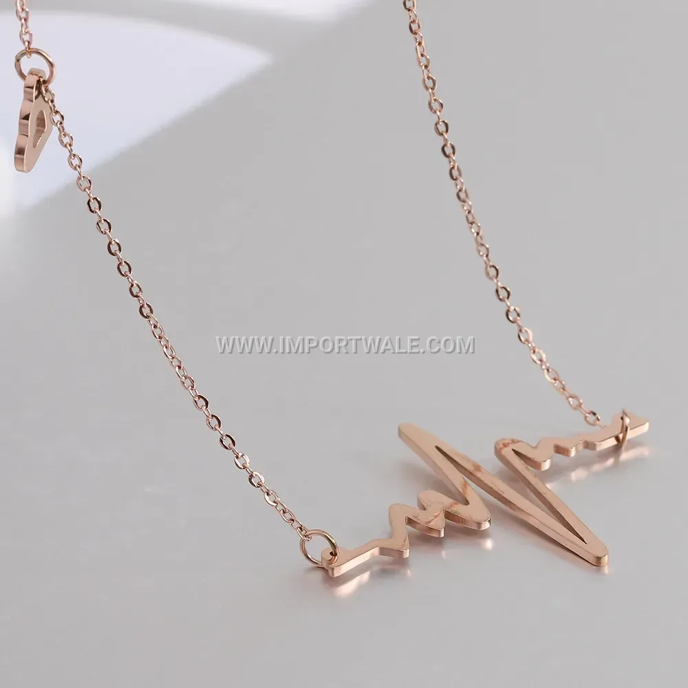 Gold Plated Stainless Steel Heartbeat EKG Line Minimalist Clavicle Necklace