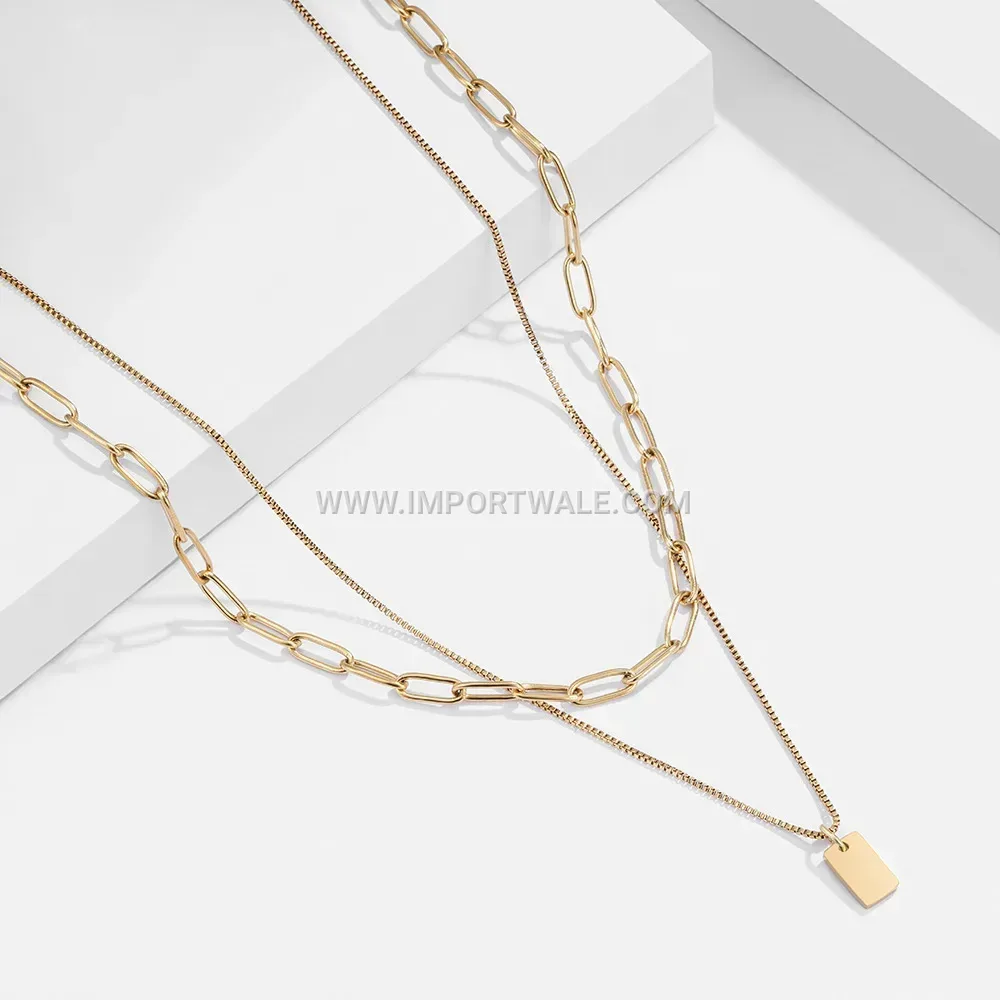 Engravable Square Plaque Stainless Steel Paperclip Necklace