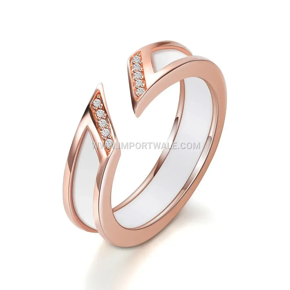 Single Row Rhinestone Ceramic Band Ring