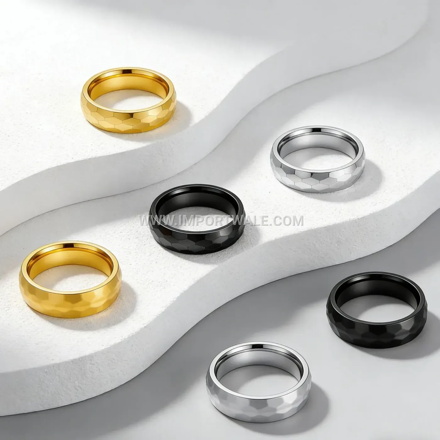 Hammered Texture 304 Stainless Steel Geometric Ring
