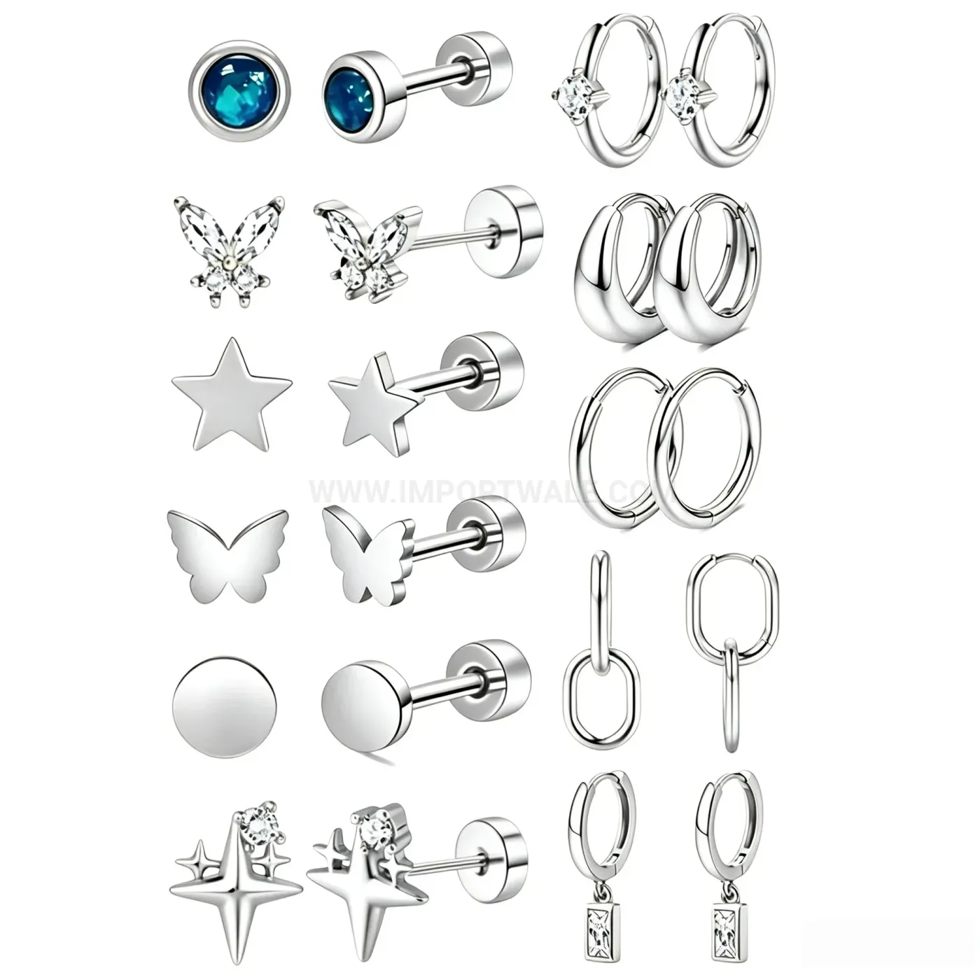 Classic Stainless Steel Butterfly Star Blue Crystal Piercing Set