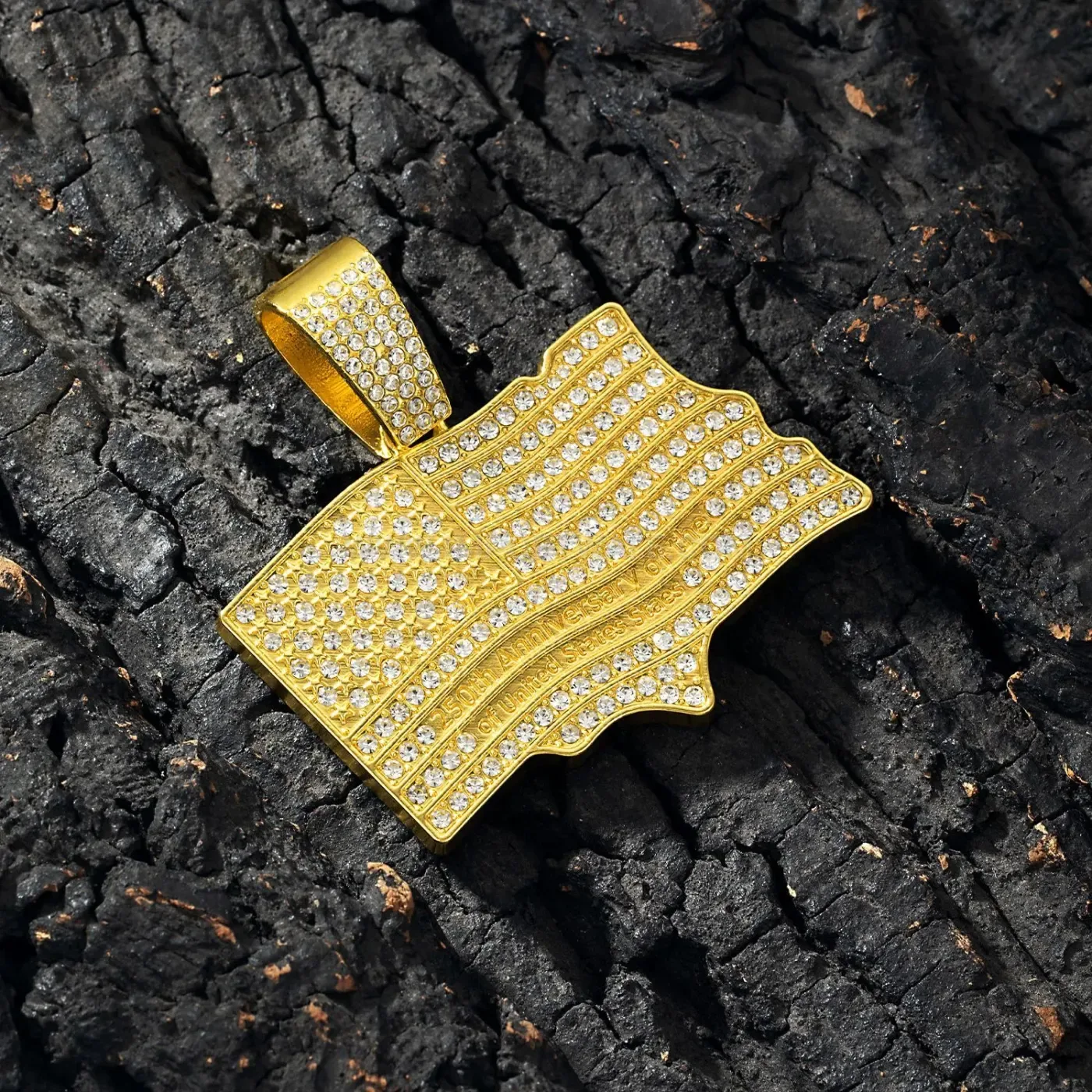 Bold Iced Out US Flag Star Pendant Cuban Necklace