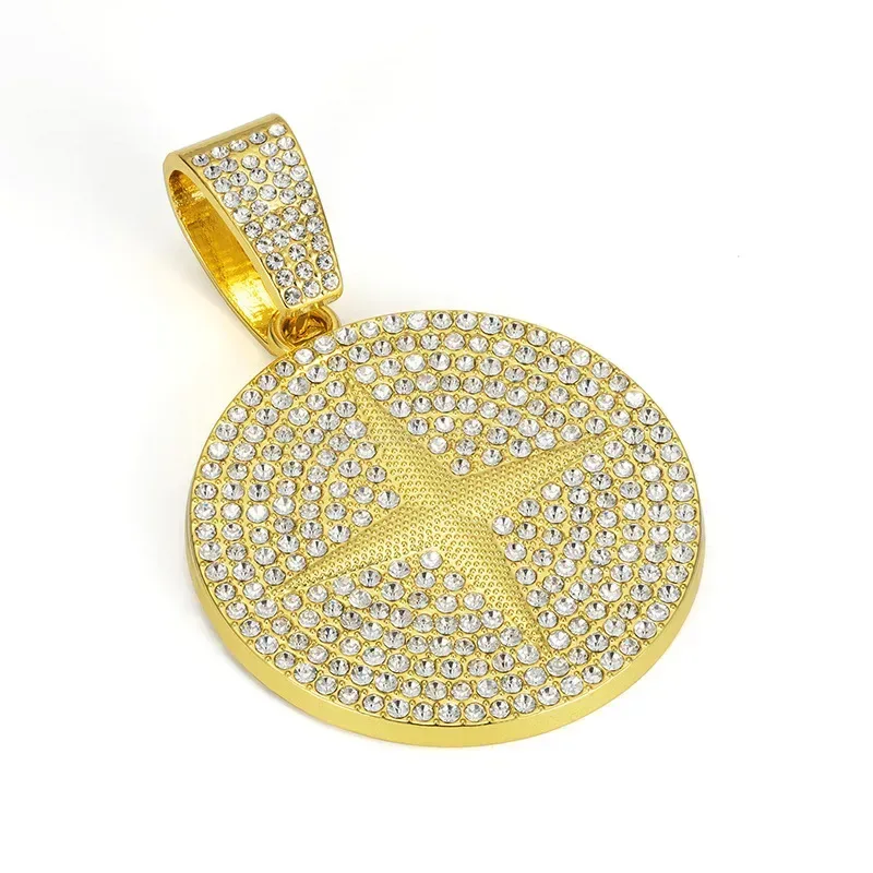 Elegant Iced Out Starburst Disc Alloy Pendant with Large Bail