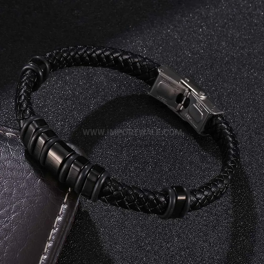 Microfiber Leather Braided Stainless Steel Men's Bracelet