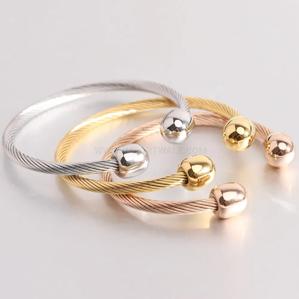 Bold Vintage Style Stainless Steel Cable Open C Shaped Bangle