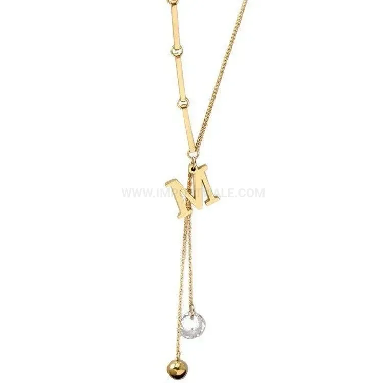 Premium Initial Letter M Pendant Titanium Steel O Chain Necklace