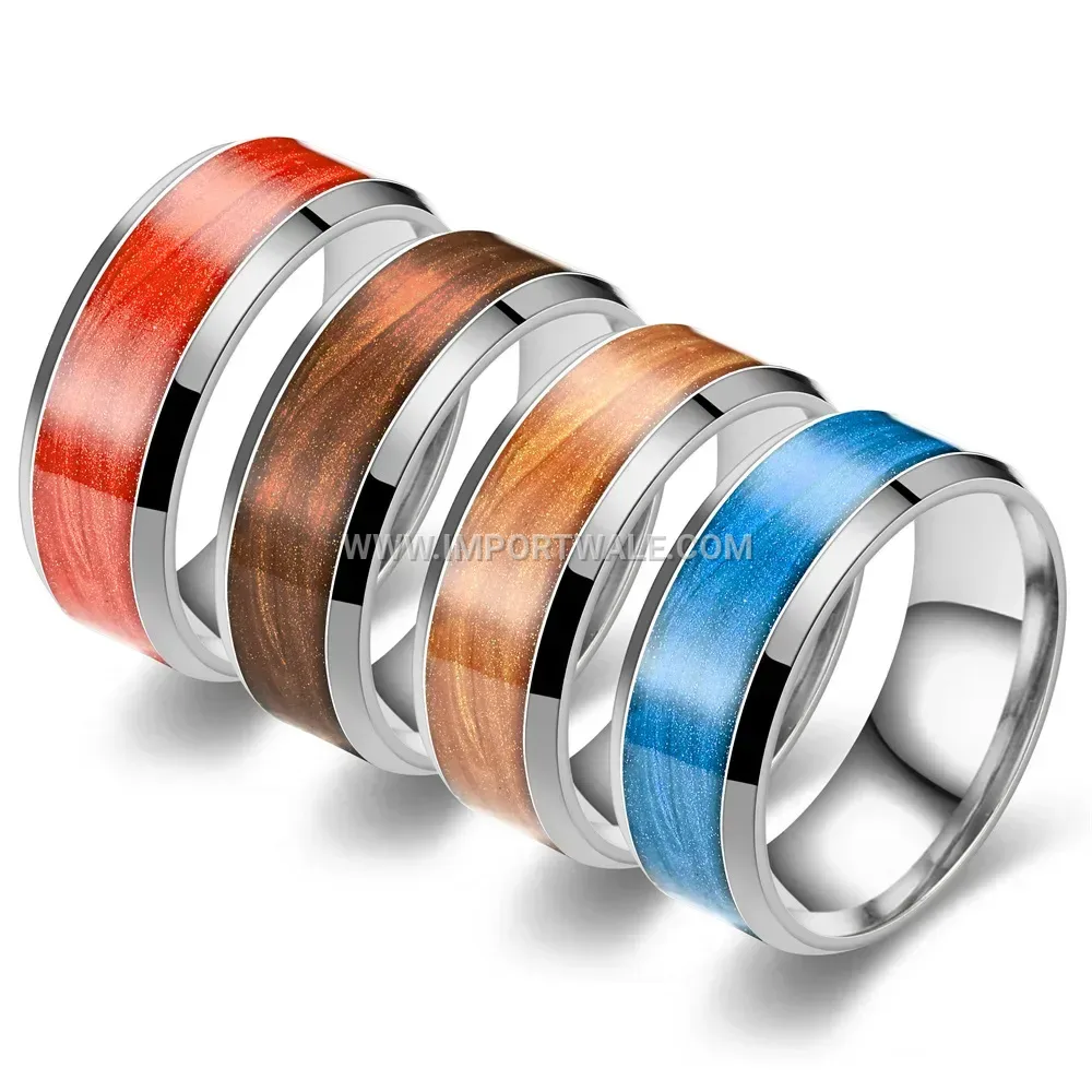 Enameled Pine Grain Pattern Stainless Steel Band Ring