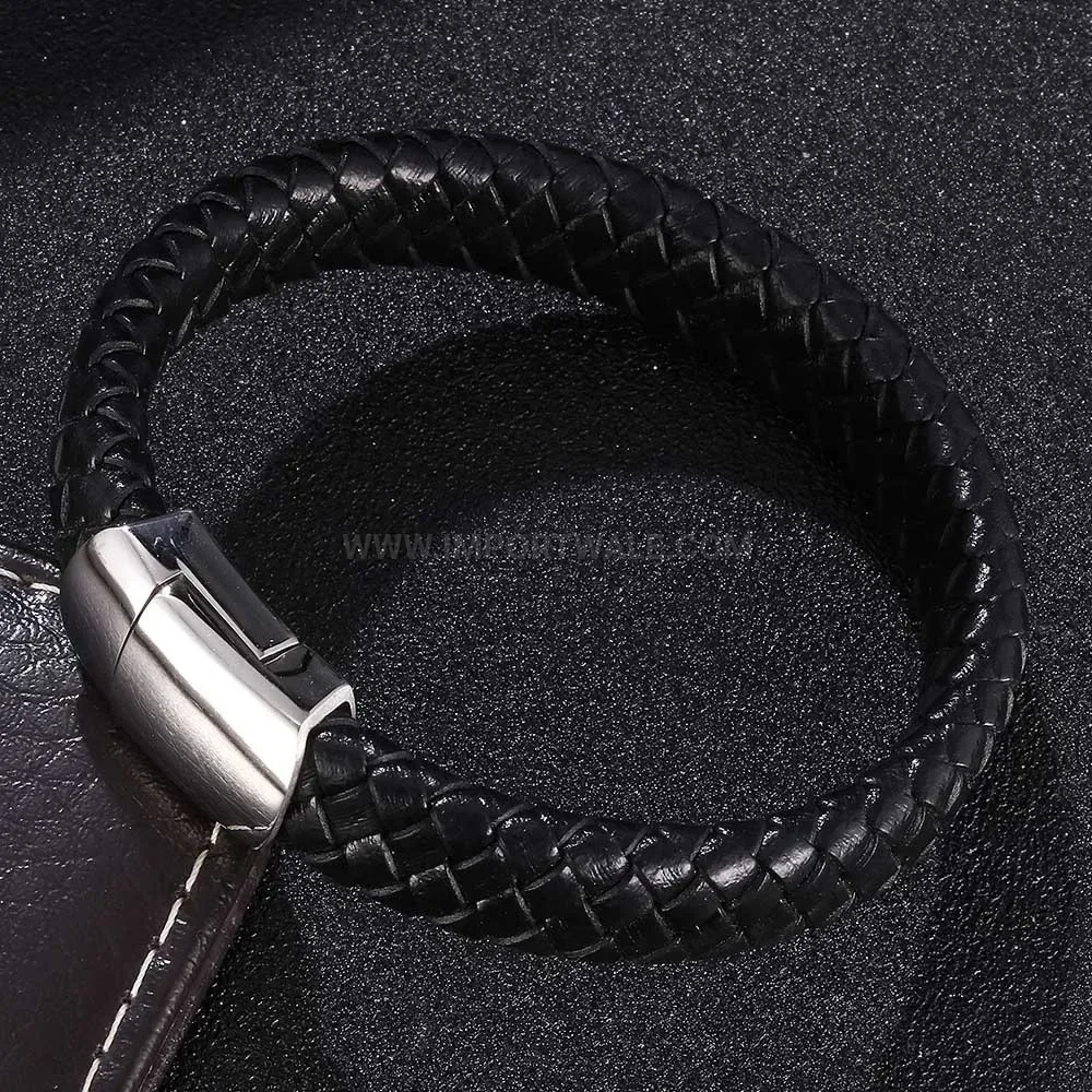 Double Layer Braided Leather Stainless Steel Clasp Bracelet